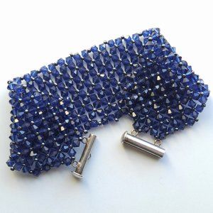 Handmade Swarovski Dark Sapphire Cuff Bracelet
